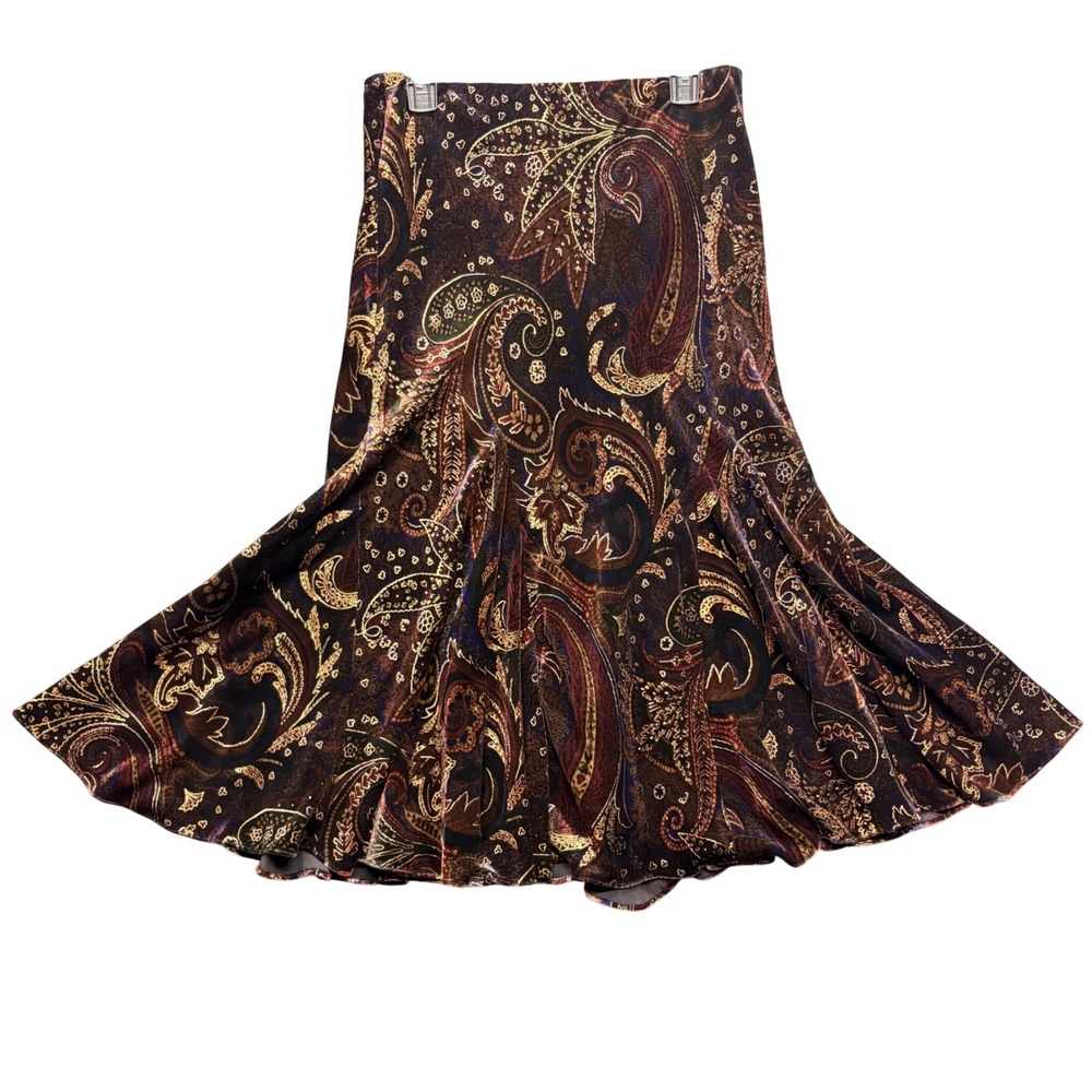 Lauren Ralph Lauren Midi Skirt Size M Silk Blend Velvet Paisley Whimsigoth Vamp